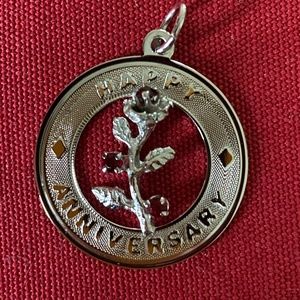 Happy Anniversary Sterling Red Rose Pendant Charm